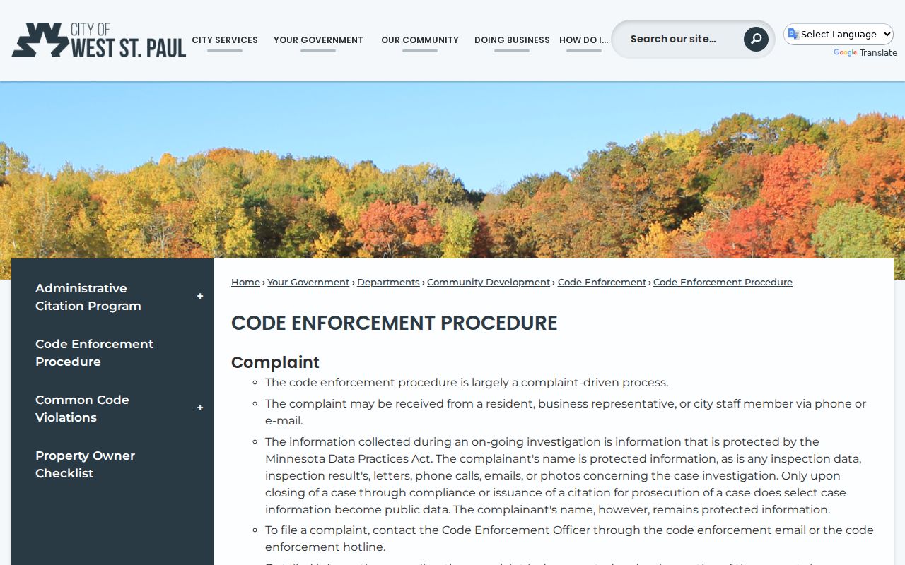 West St. Paul street directory code-enforcement procedure